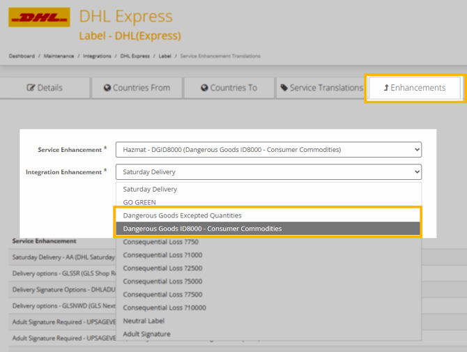 DHL dangerous good enhancements